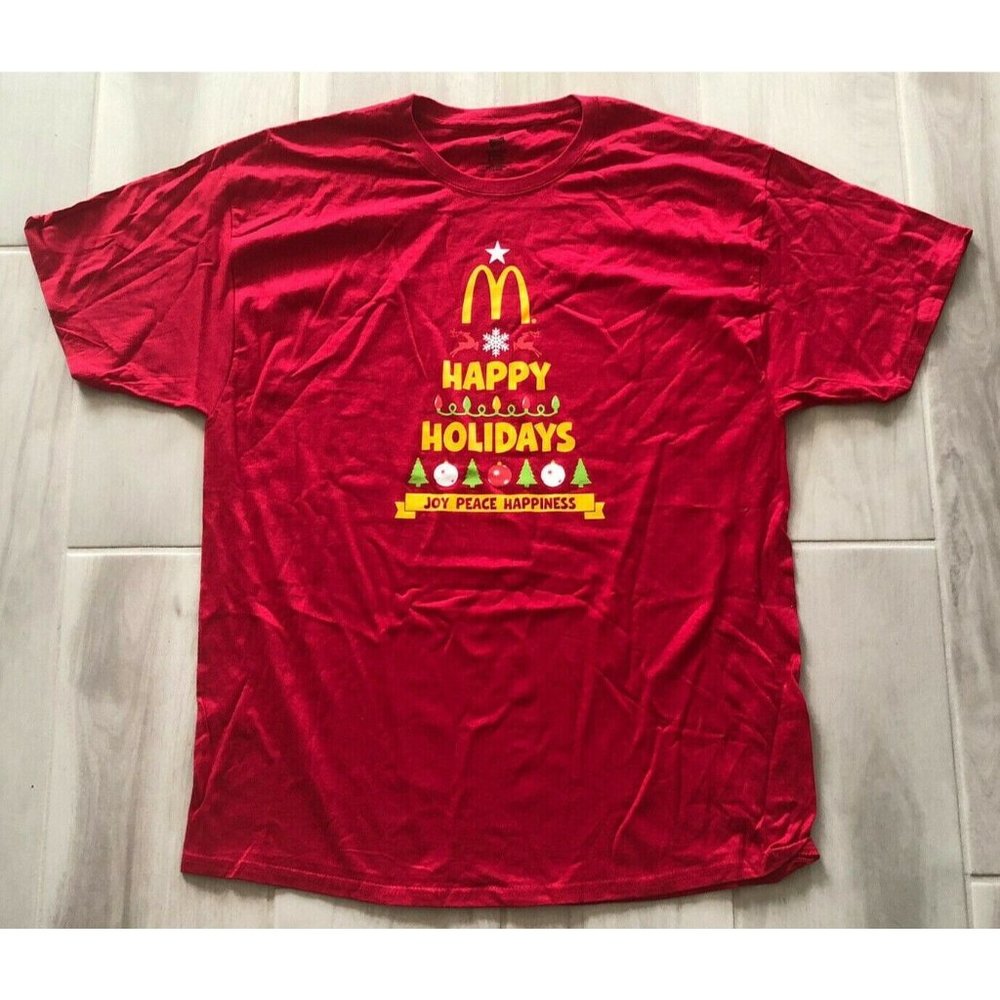 VINTAGE MCDONALD'S HAPPY HOLIDAYS CHRISTMAS TREE COTTON XL EXTRA LARGE T-SHIRT